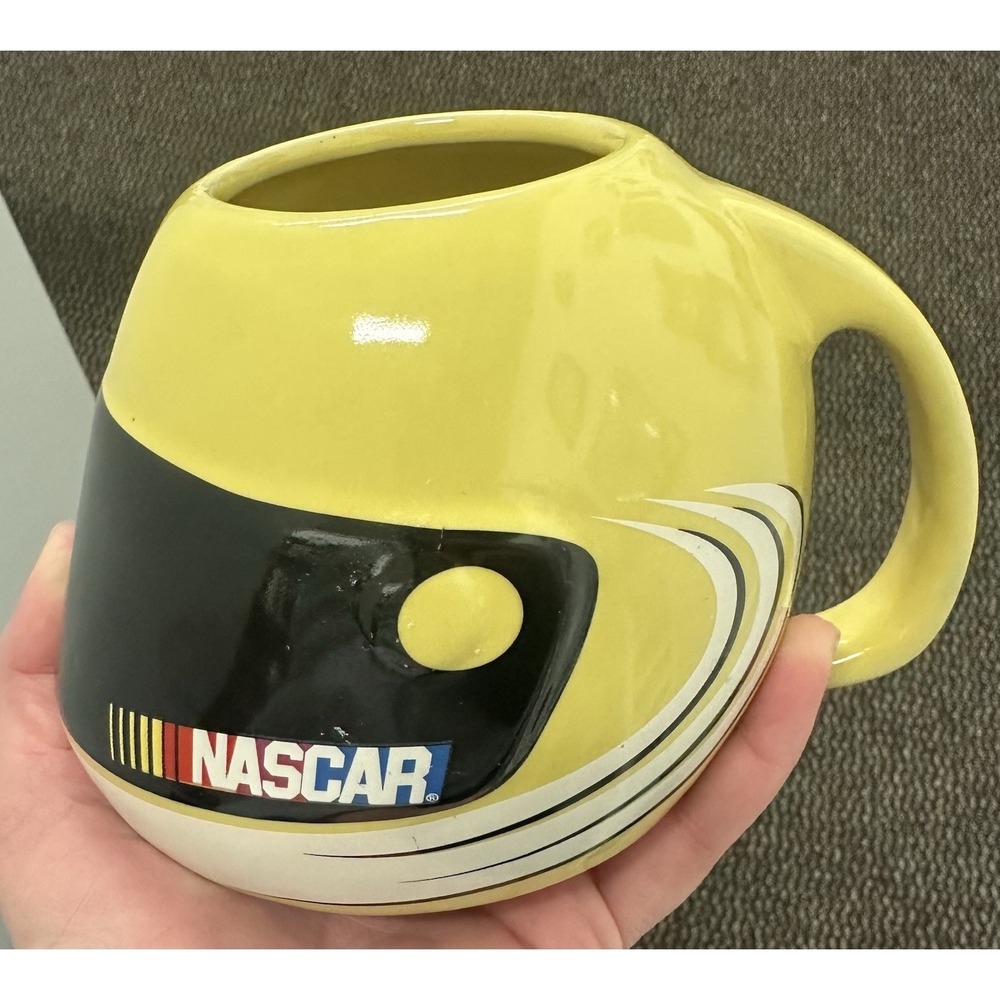 NASCAR Racing Race Car Yellow Helmet‎ Shaped 2003 Ceramic Coffee Mug Cup 20 oz.
